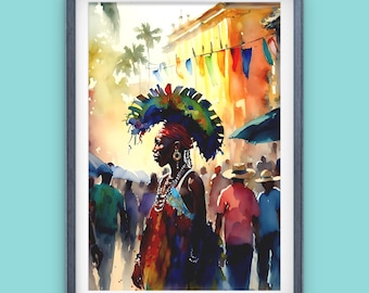 Jouvert Morning at Trinidad Carnival, Trinidad painting, gift for Trini, Caribbean gift, art of Caribbean carnival Unframed giclee poster