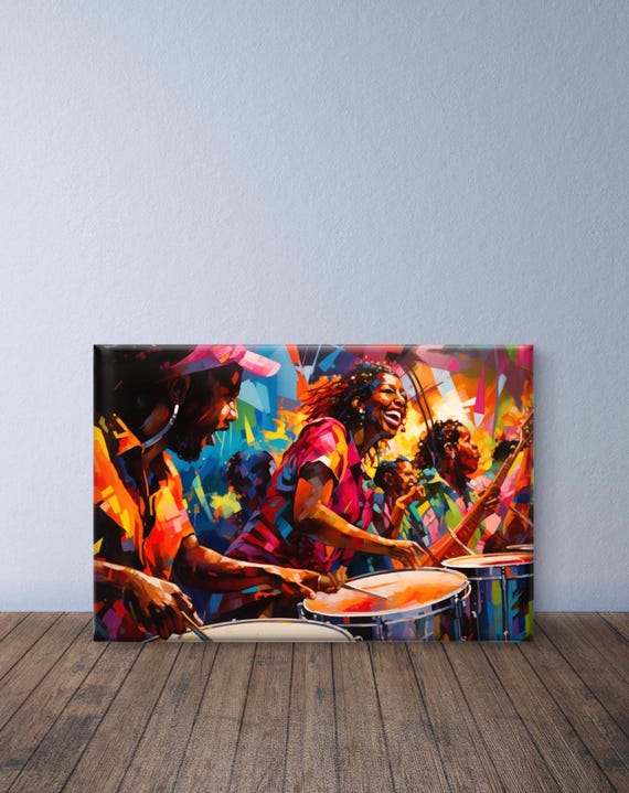 Trinidad Art of Band Playing Music in Carnival, Canvas Caribbean Art, Trinidad Art, Gift for Trini, Caribbean Gift