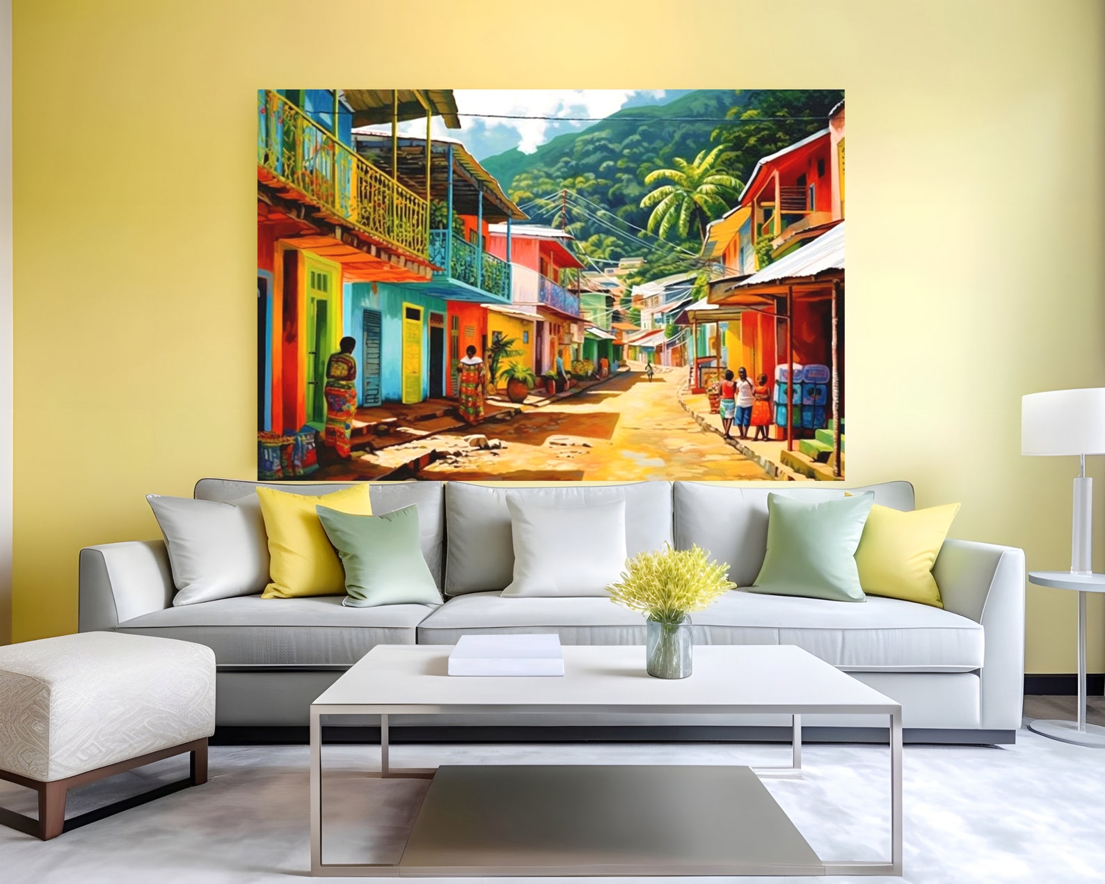 Dominica Wall Art More Village Life, Caribbean Wall Art of Village in