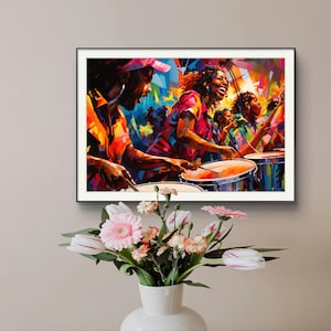 Trinidad Canvas Art of Band Playing Music in Carnival, Caribbean Art, Trinidad Art, Gift for Trini, Caribbean Gift