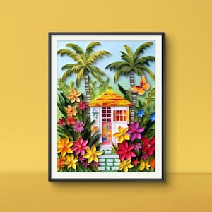 Caribbean House in Paper Quill Scene Poster Print