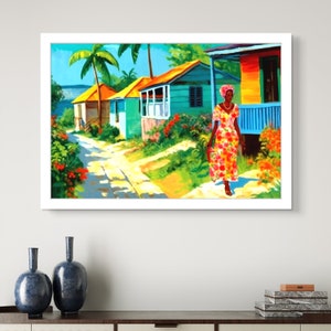 Colourful Caribbean Painting of Lady in Antigua, Caribbean Gift, Antigua Art, Caribbean Wall Art,