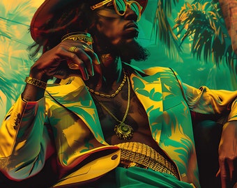 ジャマイカのレゲエ歌手のアートプリント 黒人男性のアート 男の隠れ家