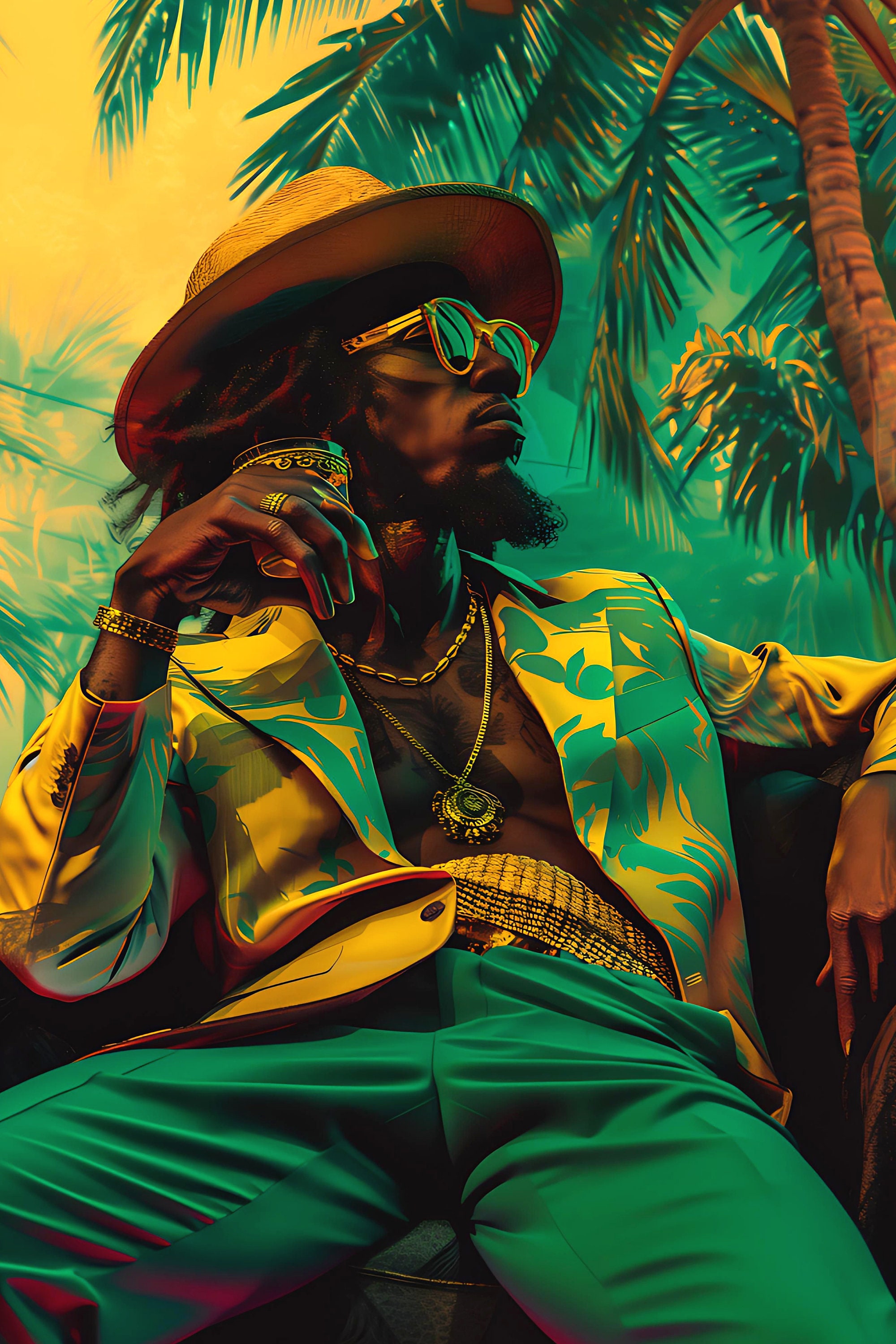 ジャマイカのレゲエ歌手のアートプリント 黒人男性のアート 男の隠れ家