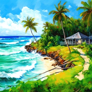 Barbados Coastline Splendor: Vibrant Coastal Print Caribbean Art Gift Idea