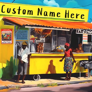 Customisable Jamaican Jerk Shop Painting - Personalise with Your Choice of Name, Add a Town or Village Name or the Name of Your Loved One
