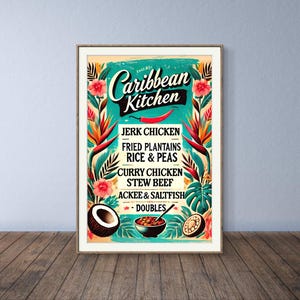 Caribbean Kitchen Poster Print, Gift for Caribbean, Caribbean Menu Art, Jamaican Restaurant Poster