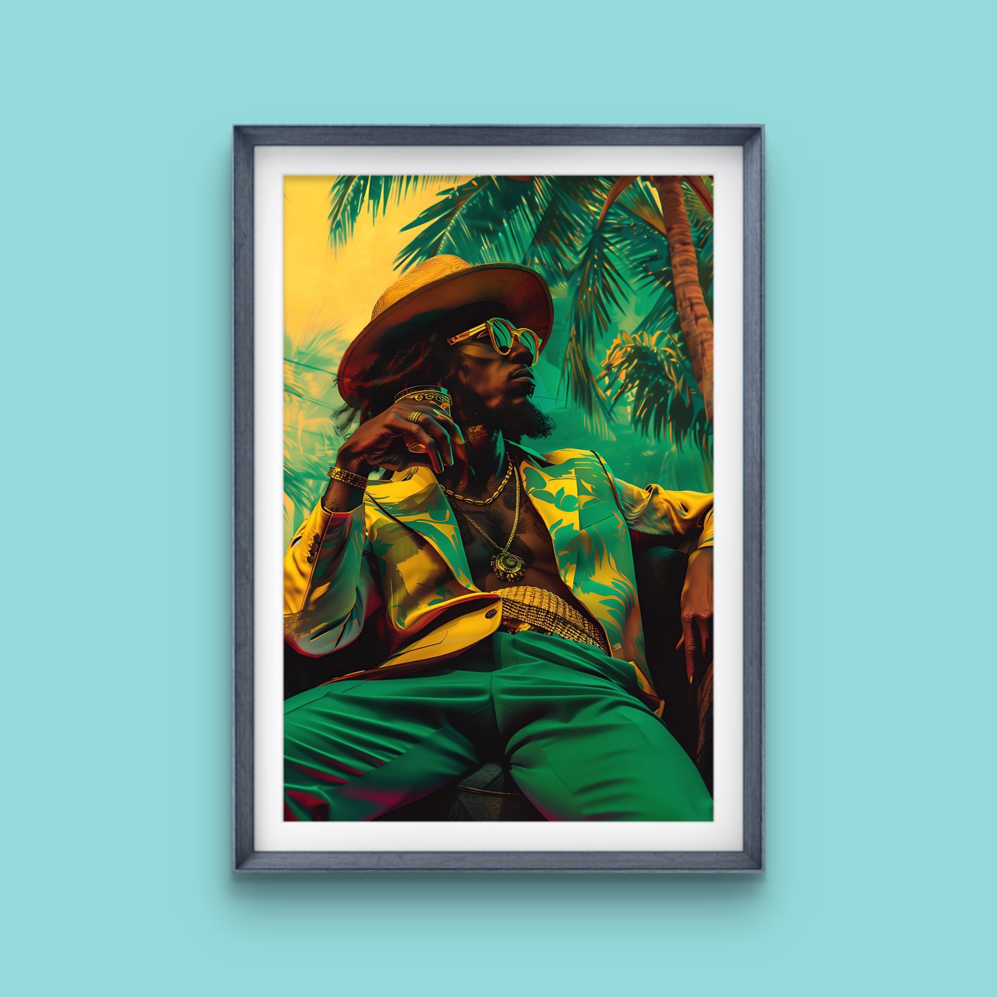 ジャマイカのレゲエ歌手のアートプリント 黒人男性のアート 男の隠れ家