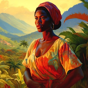Dominica Art of Lady Mit Blick auf das Roseau Tal