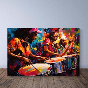 West Indian Art of Band Playing Music in Trinidad, Trinidad Painting Art, Caribbean Wall Art Poster Print Trinidad Island Heritage Cultural