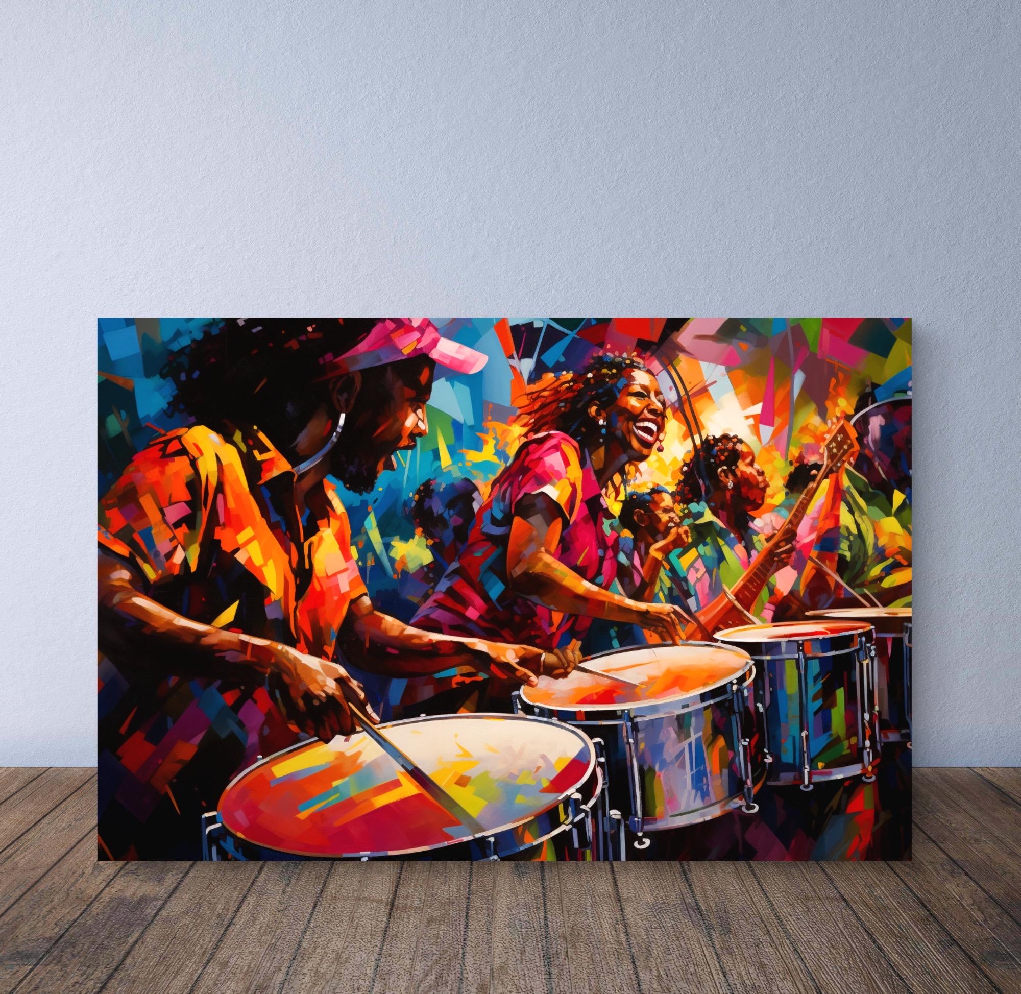 West Indian Art of Band Playing Music in Trinidad, Trinidad Painting Art, Caribbean Wall Art Poster Print Trinidad Island Heritage Cultural