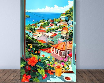 Plakat Roseau Dominica – Widok na Morze Karaibskie – Matowy wydruk artystyczny do dekoracji ściennej