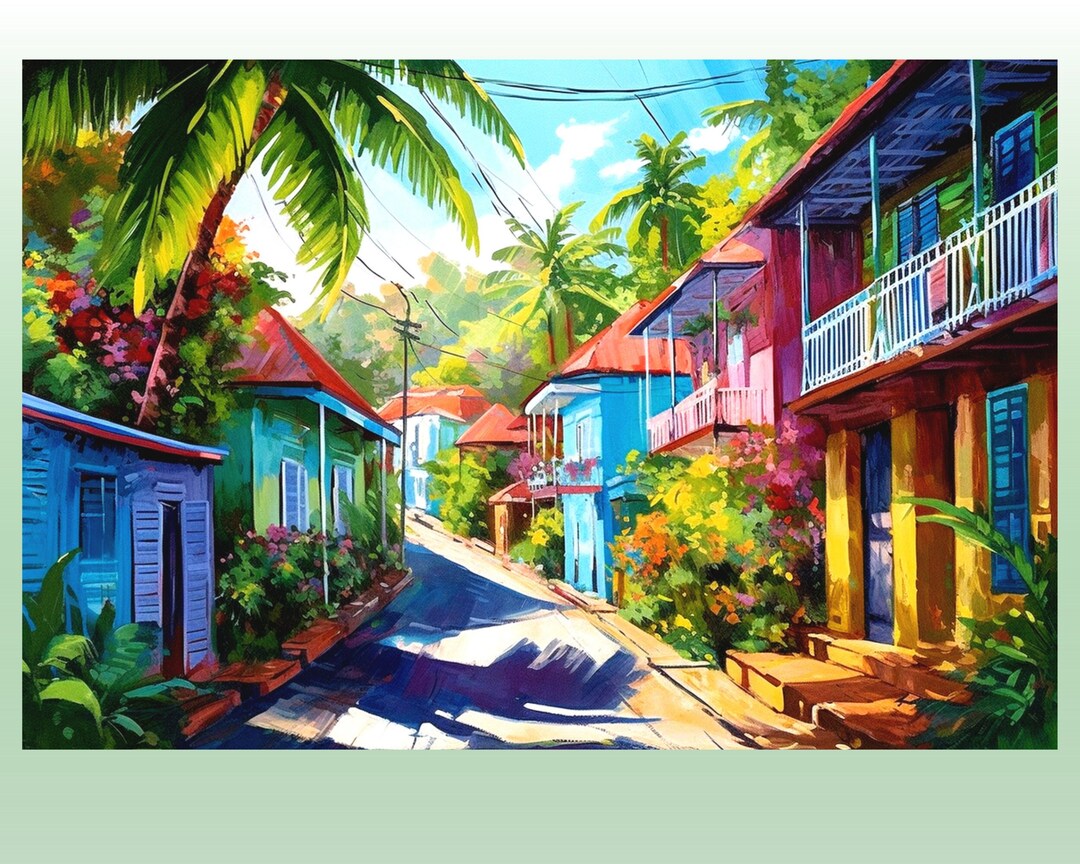 Caribbean Lane Art Print for Wall Decor Jamaica Art Print Etsy
