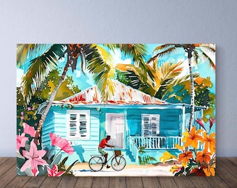 Caribbean House Print Barbados Art Pastel Blue Print