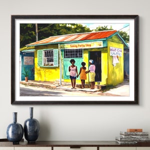 Sonny's Jamaican Patty Shop Print - Un avant-goût de la maison pour la diaspora et les amateurs de pattys Scène de rue des Caraïbes, art du restaurant jamaïcain