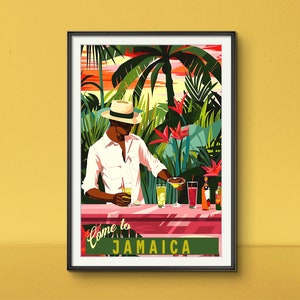 Jamaica reizen poster print tropische kunst print Caribische muur kunst cadeau voor Jamaicaan