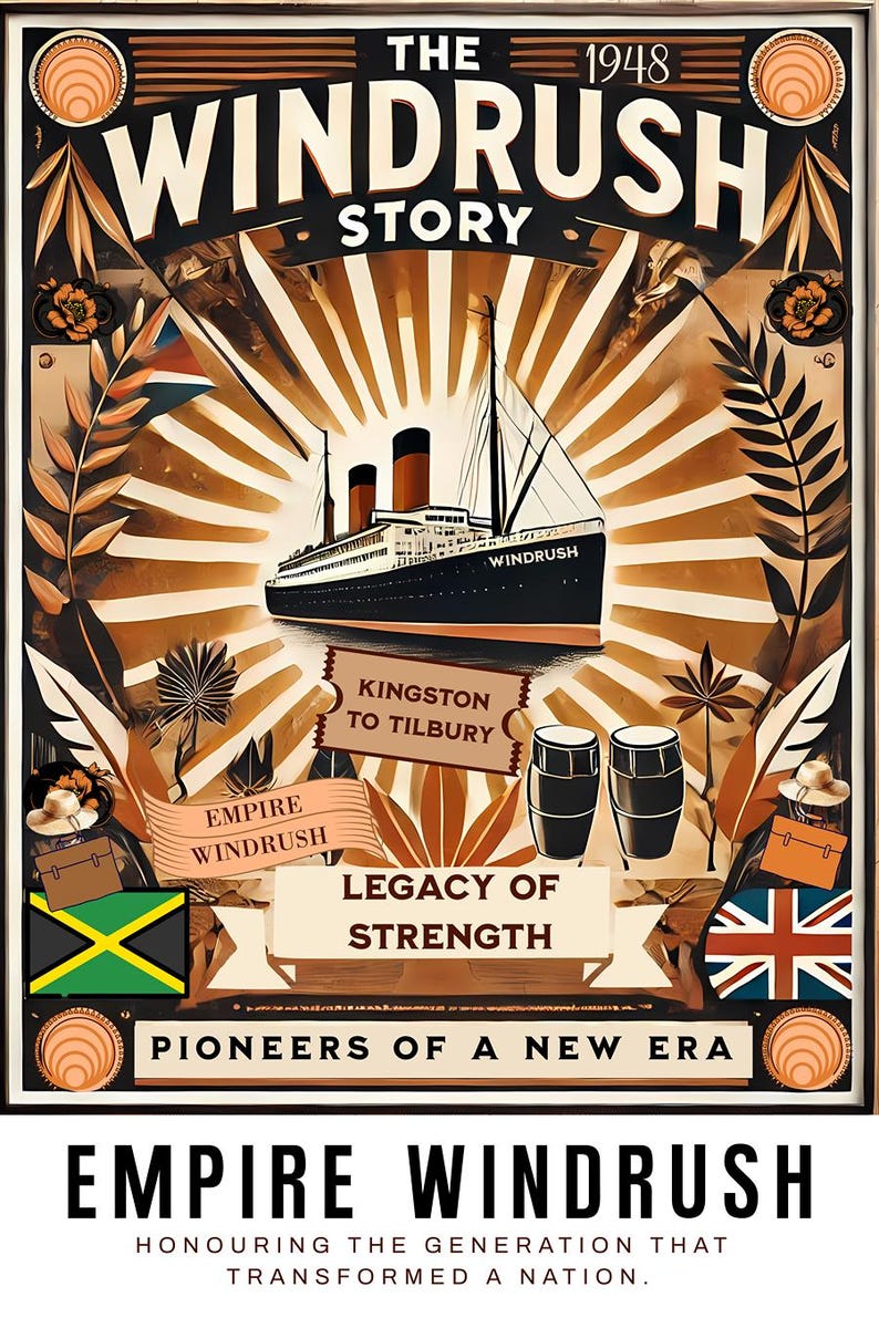 Windrush Lettering Vintage Empire Windrush Poster, Caribbean Heritage Artwork, British ...