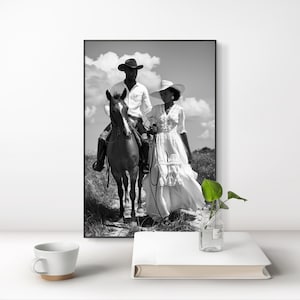 Schwarz Cowboy Paar Wand Kunst Druck, Afroamerikaner Kunst, Black Western Dekor, schwarzes Paar Geschenk, Schwarz und Weiß schwarze Liebe Poster Print