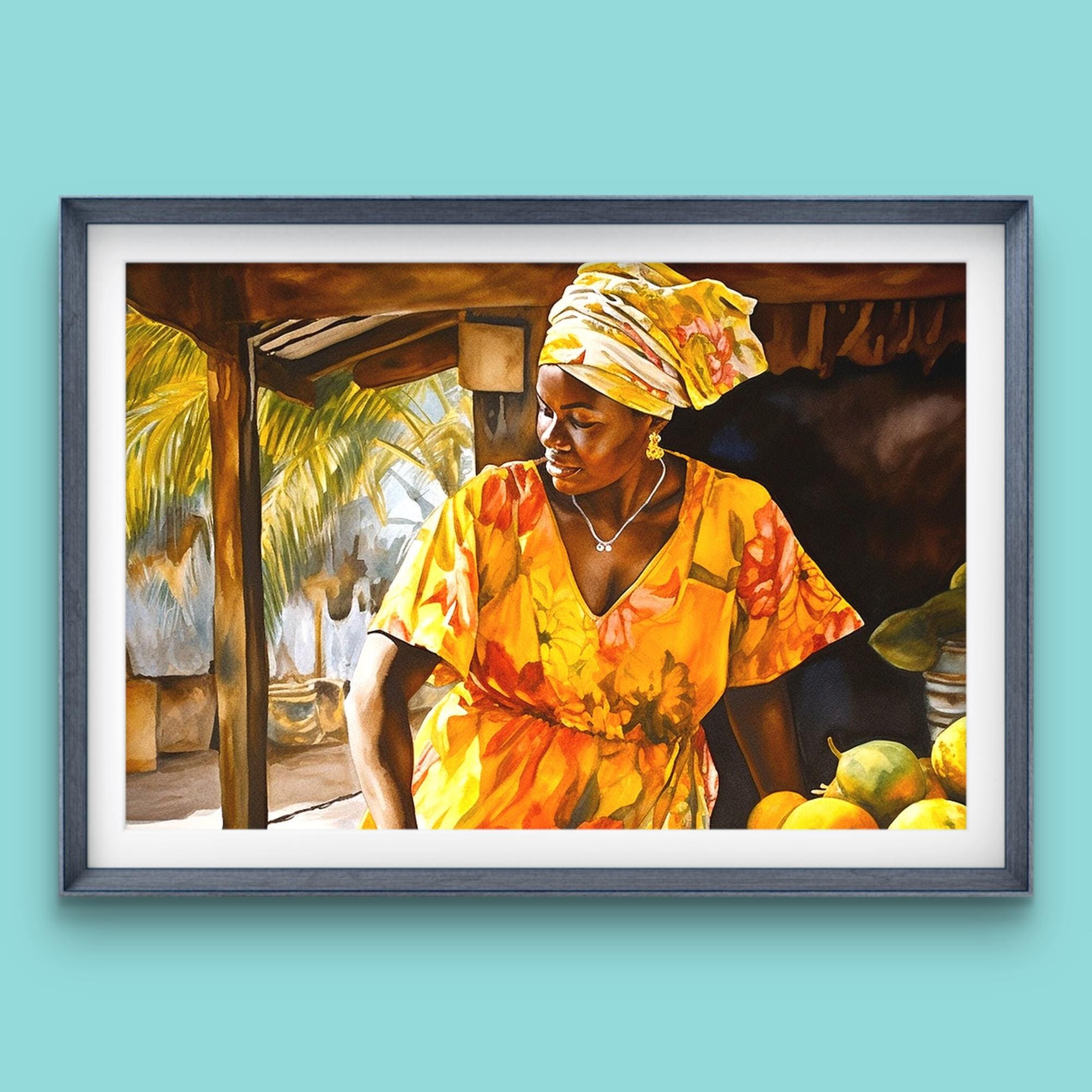 Rebekka Bay アートポスター 500×500mm Caribbean Market Poster Print, Lady Selling Mangoes - Etsy