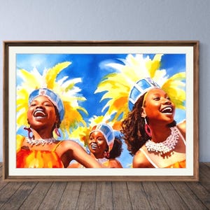 Caribbean Carnival Painting of Girls in Trinidad Playing Mas, Caribbean Gift, Art from West Indies, Caribbean Art, Trinidad Painting Canvas