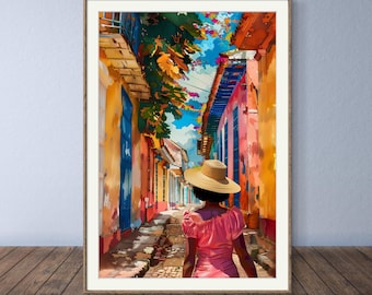 Black Woman Print, Caribbean Art Poster, 24x36 Wall Art, Vibrant Caribbean Print, Island Decor, Black Art, Large Poster Print