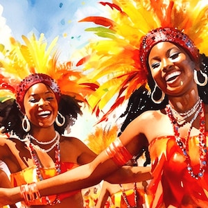 Caribbean Carnival Painting, Vivid Colours Print, Happy Painting, Caribbean Art, Antigua Carnival, Jamaica Art, Barbados Cropover, Spicemas