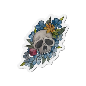 Floral Skull Die-Cut Magnet: Gothic Boho Refrigerator Decor