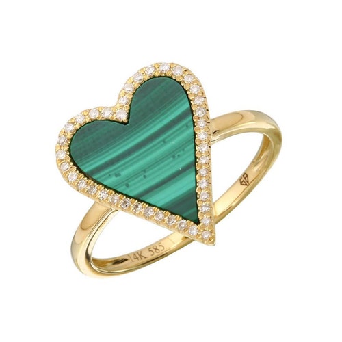 MALACHITE DIAMOND Gold 18K or Silver Yellow Gold Plated Ring - Etsy