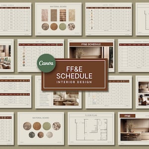 Interior Design FF&E Schedule Comprehensive | Furniture, Fixtures, and Finishes Template with Mood Board