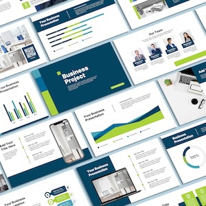 Moderne PowerPoint-sjabloon 2025 | PPT-sjablonen | Minimalistische presentatie | Zakelijke dia | Blauwe en groene dia's