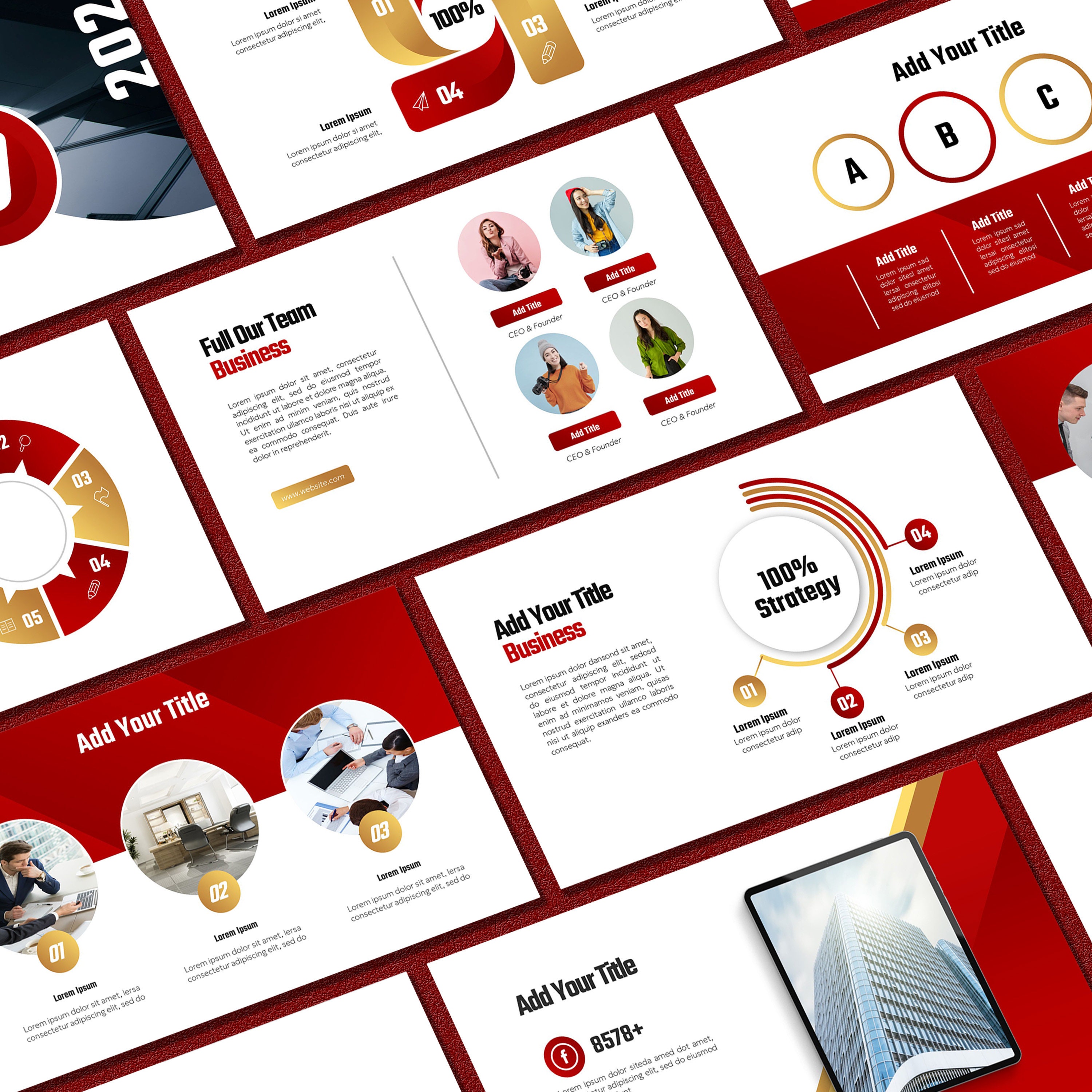Red and Gold Powerpoint Template | Business Presentation | PPT Minimalist | Marketing Strategy | Pitch Deck
