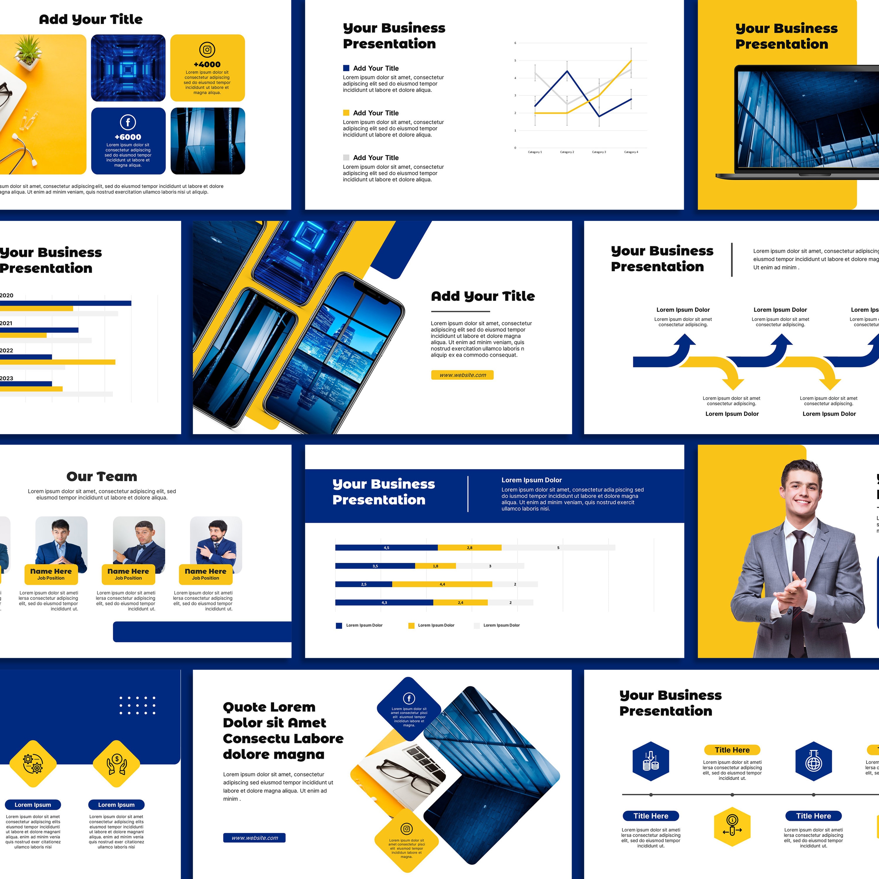 Yellow Blue Powerpoint Template | Report Presentation | Business Slide ...