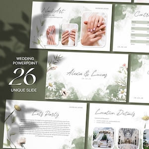 SAGE-huwelijksplanner | PowerPoint-sjabloon | Dia voor bruidsmeisjes | PPT-bruidsfeest | Evenementenschema | Florale Persentatie