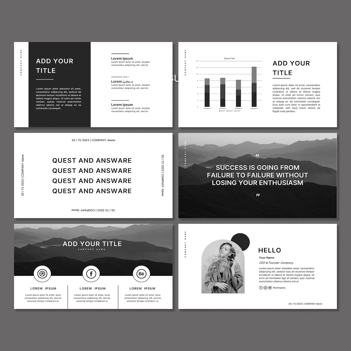 Monochrome Powerpoint Template Presentation Slide PPT Minimalist Clean ...