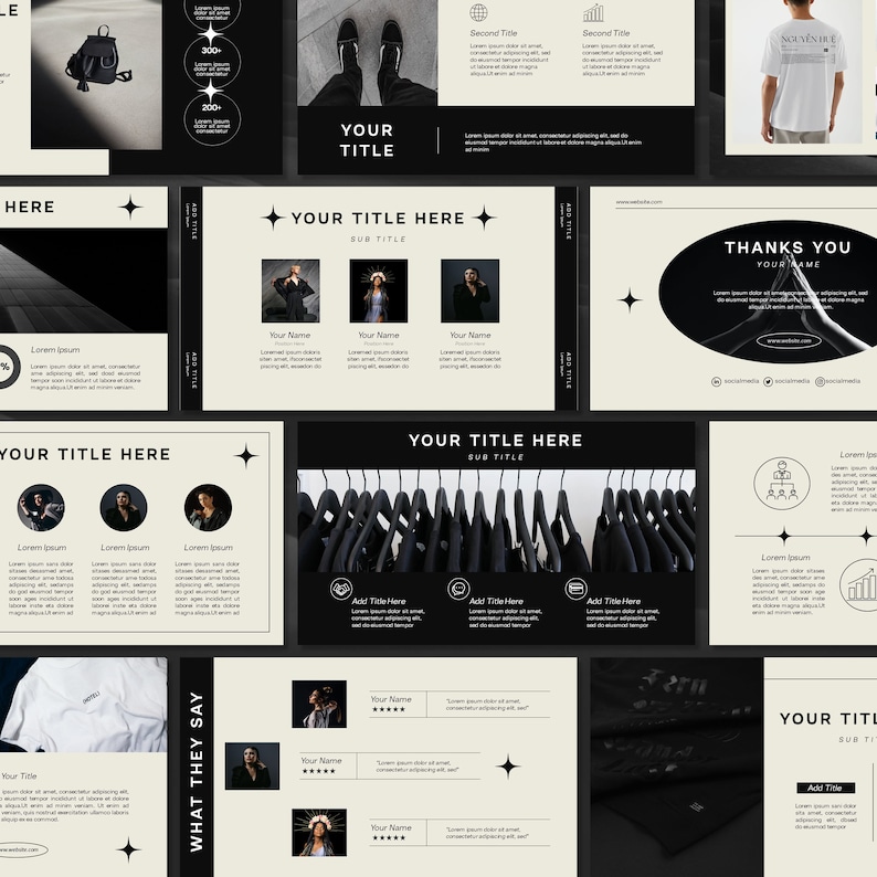 Black and White Powerpoint Template PPT Minimalist Fashion Business Presentation Monochrome