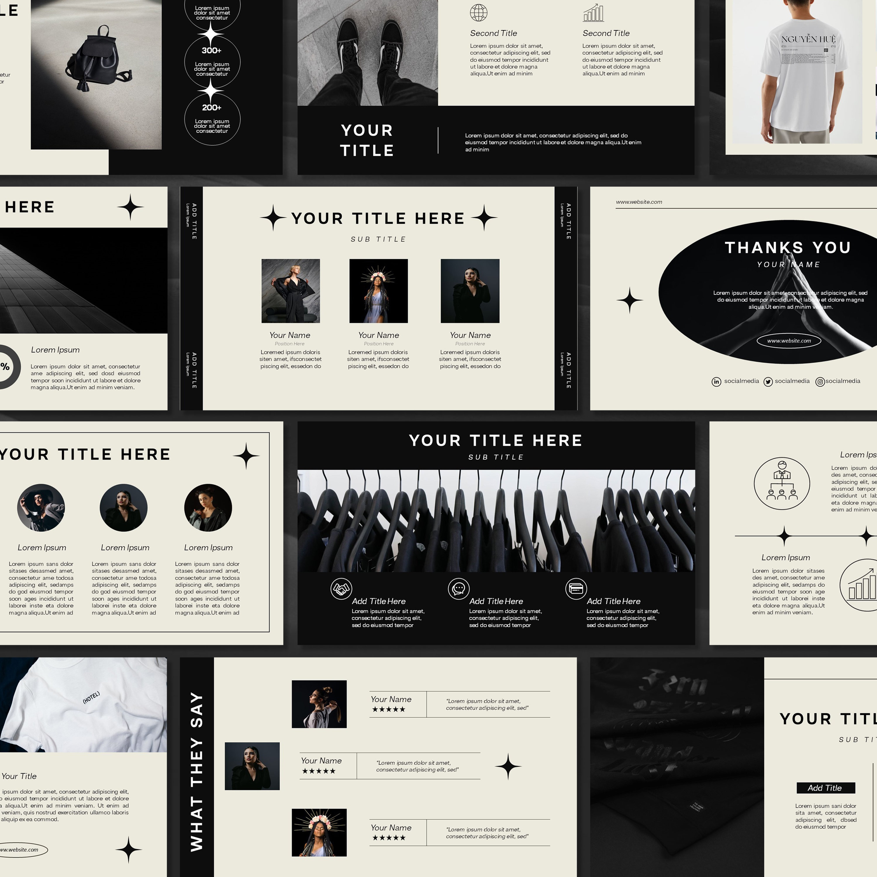 Black and White Powerpoint Template PPT Minimalist Fashion Business