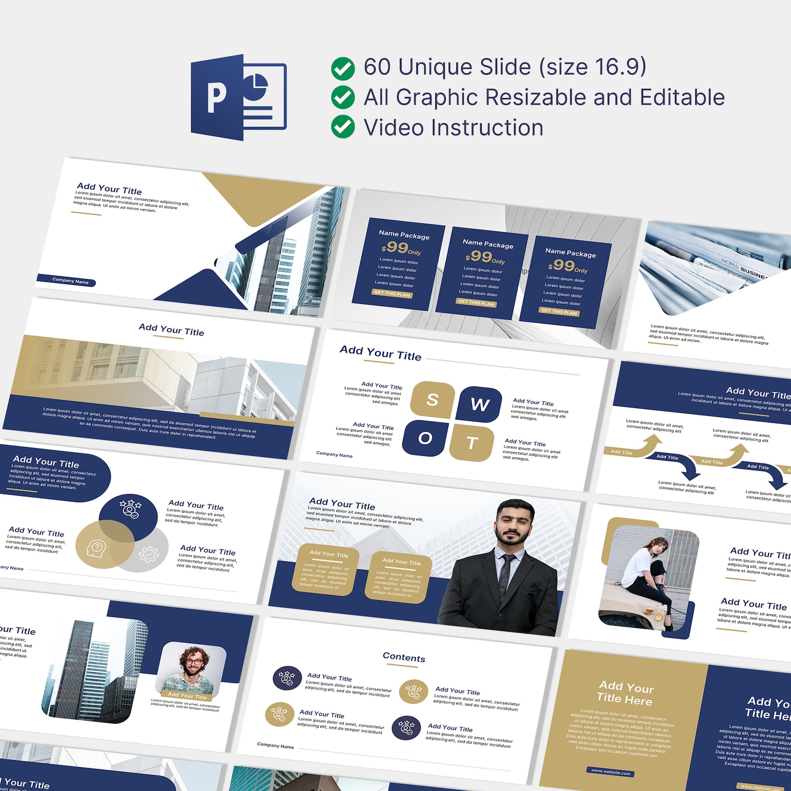 Blue and Gold Powerpoint Template PPT Templates Minimalist Persentation