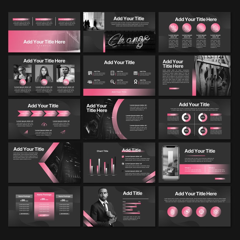 Black Pink Powerpoint Template, PPT Modern 2026, Presentation Slide ...