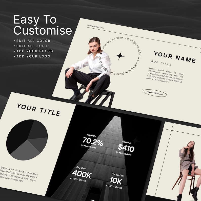 Black and White Powerpoint Template PPT Minimalist Fashion Business Presentation Monochrome
