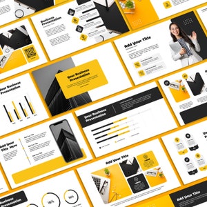 Black Yellow Powerpoint Template | Report Presentation |  Business Slide | Marketing Strategy