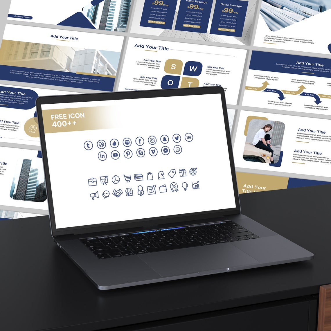 Blue and Gold Powerpoint Template PPT Templates Minimalist Persentation