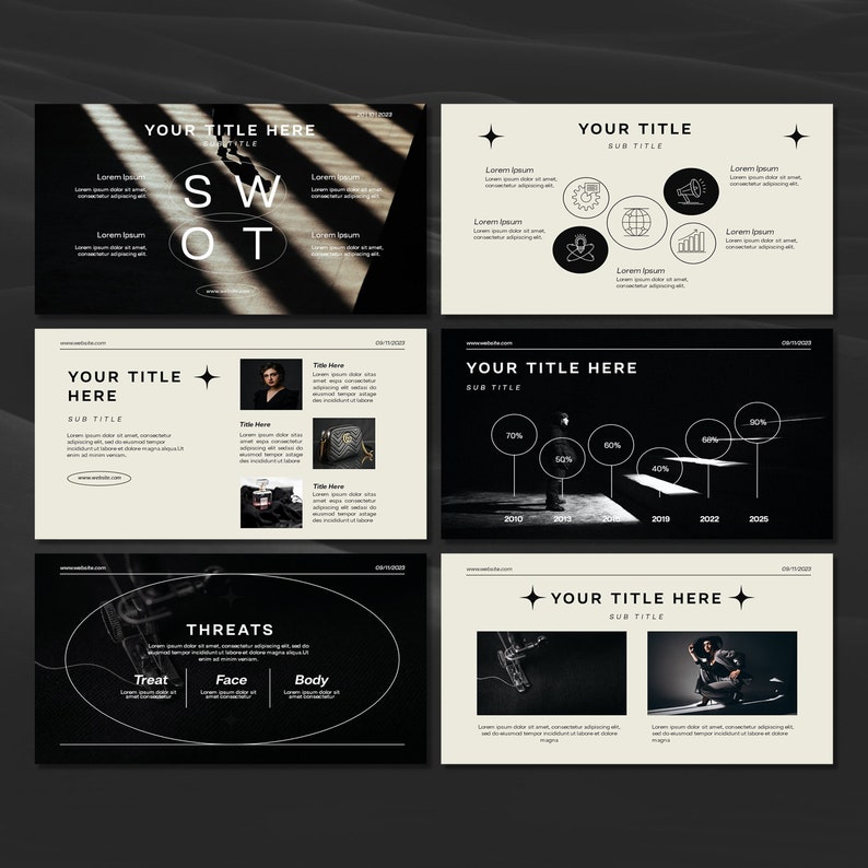 Black and White Powerpoint Template PPT Minimalist Fashion Business Presentation Monochrome