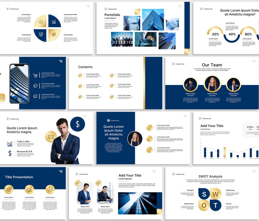 Luxury Business Presentation Template – Canva and Powerpoint – Navy ...