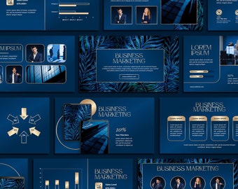 Blue Luxury Powerpoint Template | PPT Black and Gold | Business Presentation | Minimalist Templates | Picth Deck