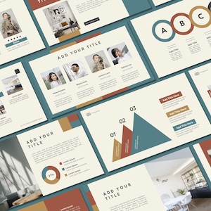 May include: A presentation slide with a teal background and a beige section with a pie chart showing 31%. The chart is labeled with the text "Lorem Ipsum". The slide also includes a section with a chart showing three triangles in different colors, labeled "01", "02", and "03". The slide also includes a section with a chart showing three circles in different colors, labeled "A", "B", and "C".