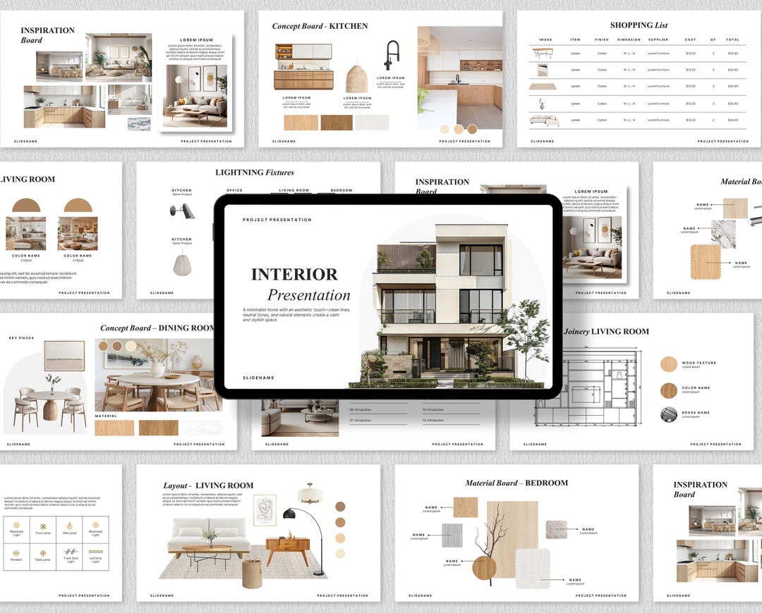Clean Interior Design Presentation Template, Interior Moodboard ...