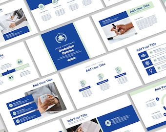 May include: A presentation template for a graduation defense with a blue and green color scheme. The template includes a title slide, a slide with a graduation cap icon, and a slide with a list of bullet points. The text on the slides is "Lorem Ipsum Dolor" and "Add Your Title".