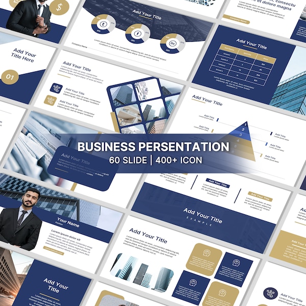 Blue and Gold Powerpoint Template | PPT templates | Minimalist Persentation | Business Slides | Slide Deck