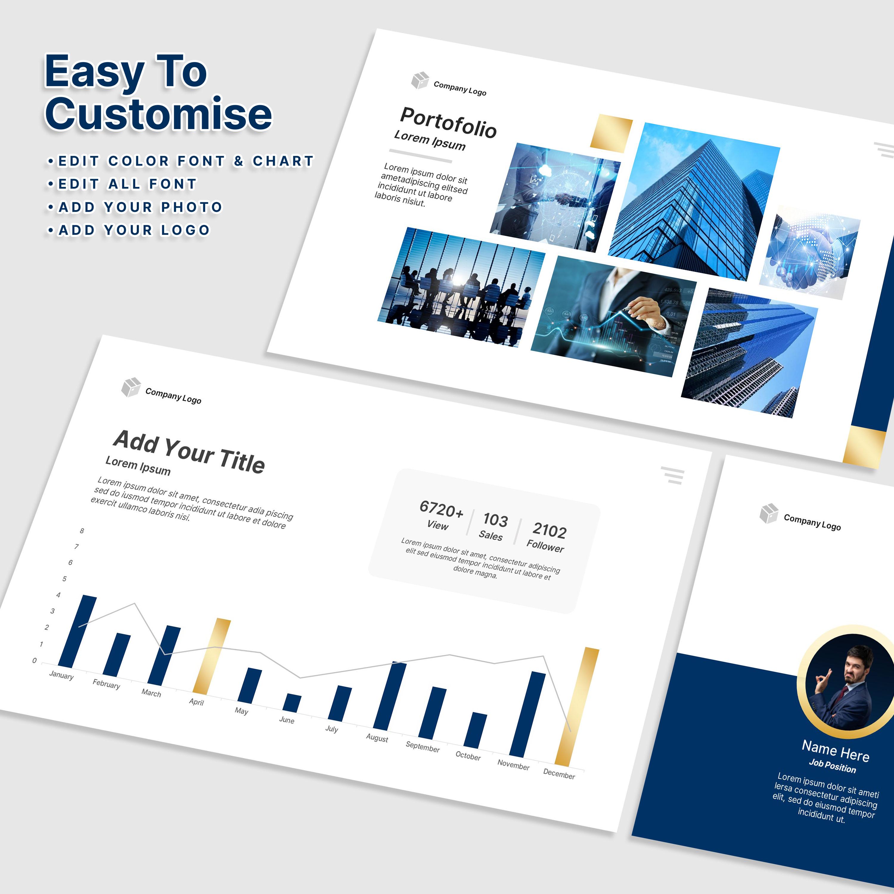Luxury Business Presentation Template – Canva and Powerpoint – Navy ...
