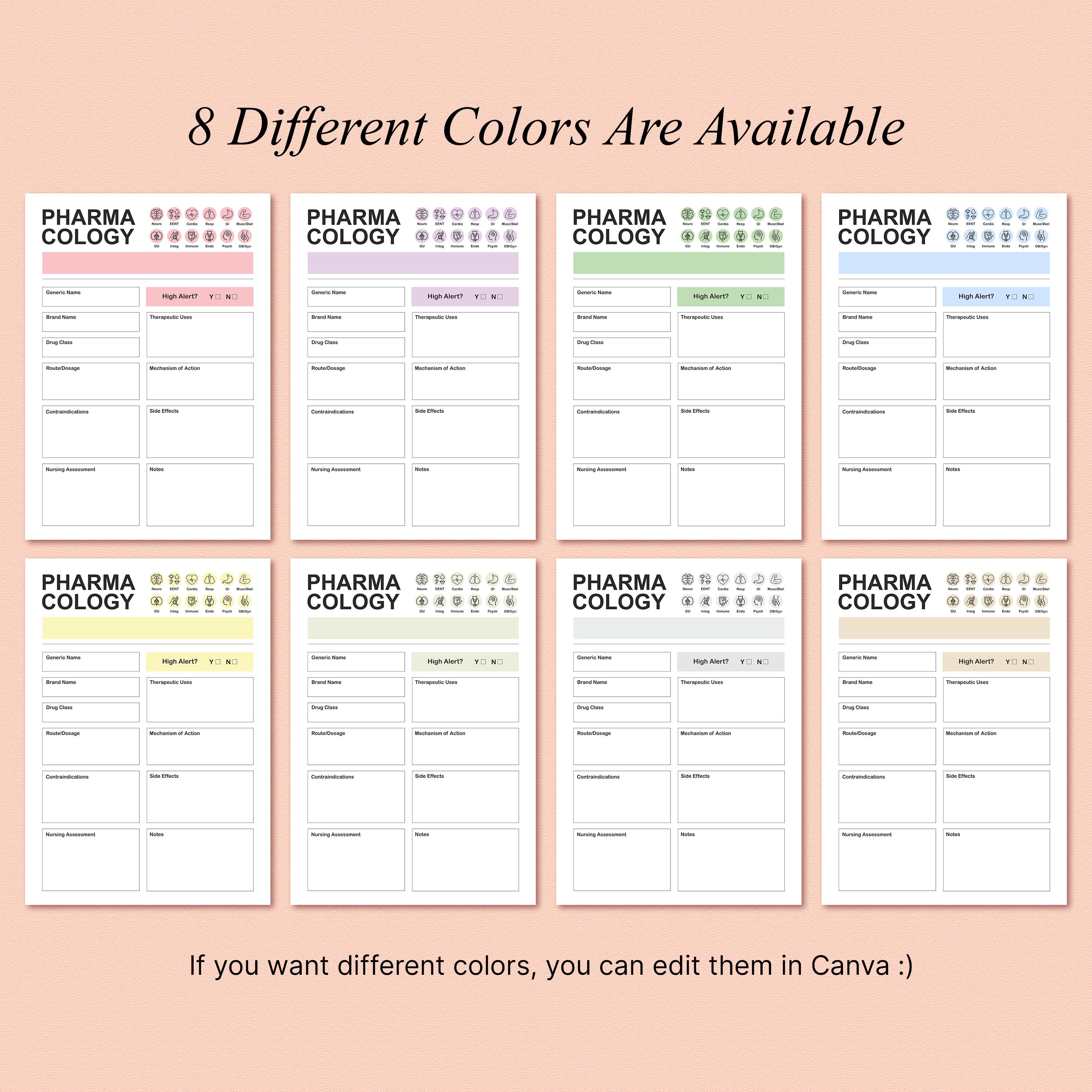 Editable Minimalist Pharmacology Template for Nursing School A ...